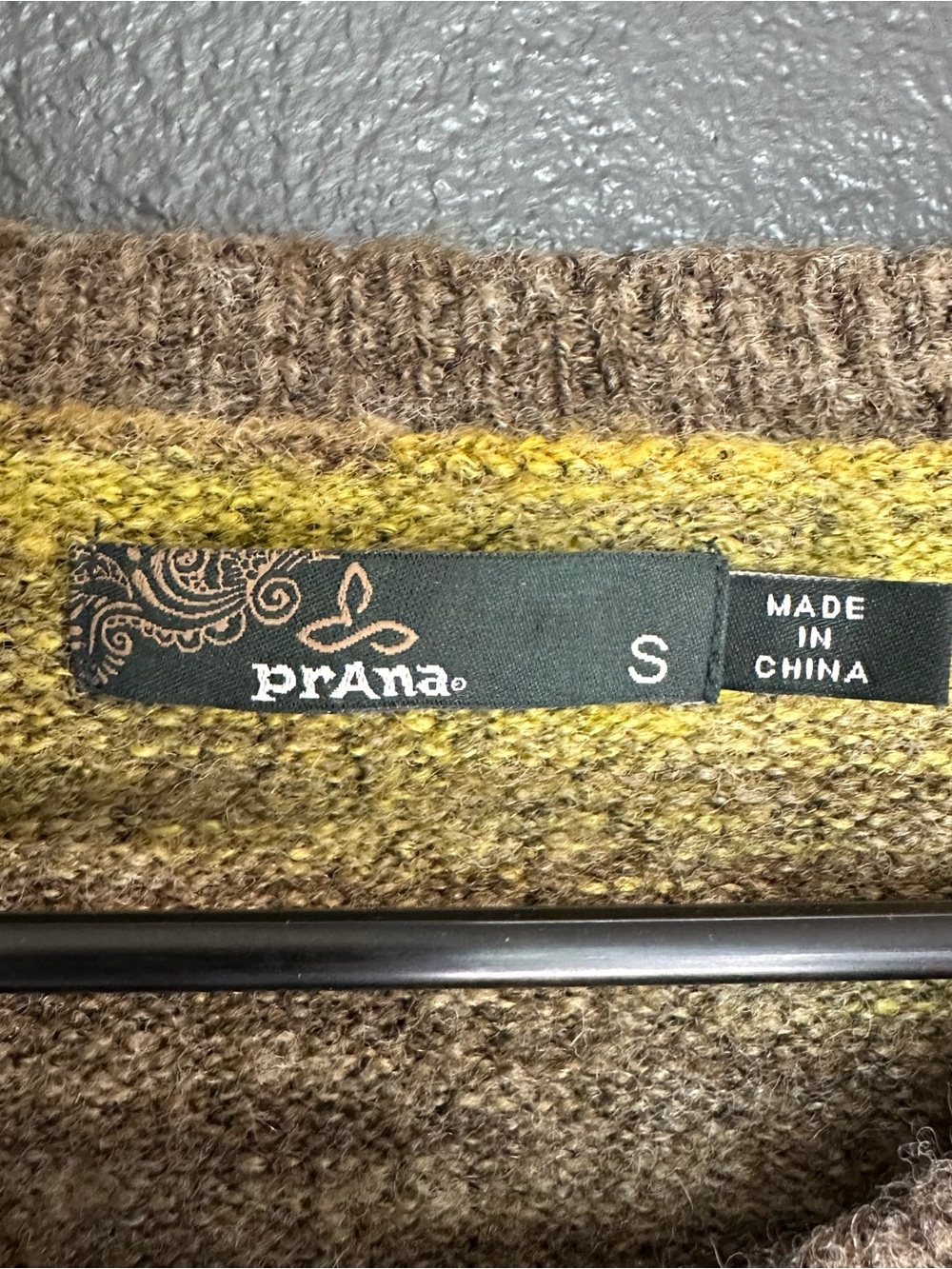 prAna Striped Wool Blend Knit Sweater Size Small Brown Mustard Yellow - Picture 3 of 6